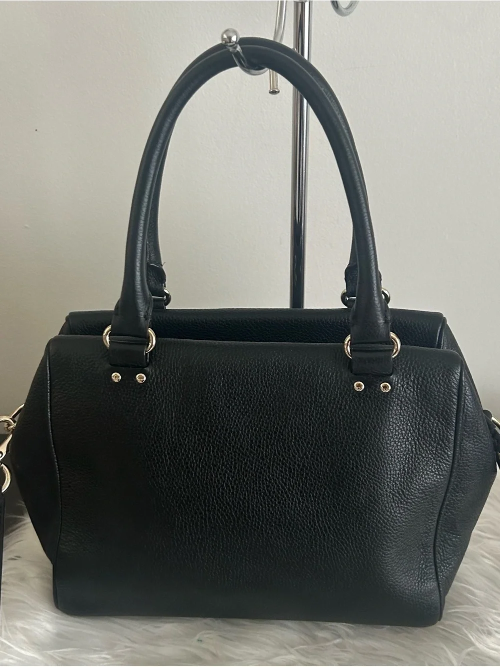 Kate Spade Black Pebbled Leather Satchel Crossbody Shoulder Bag gold hardware